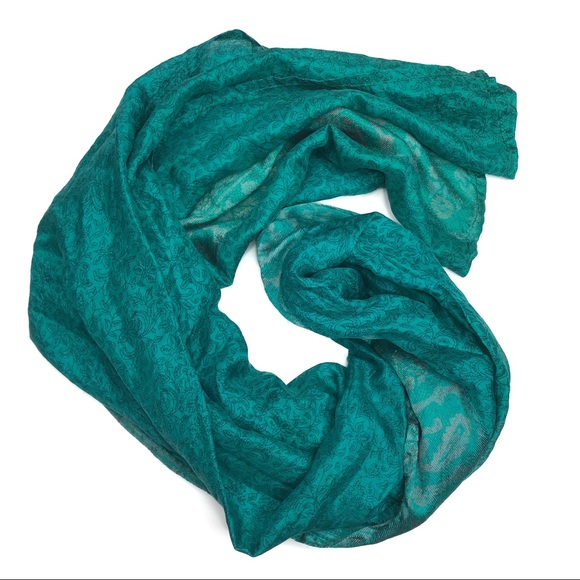 Accessories - Floral Teal Silk Scarf